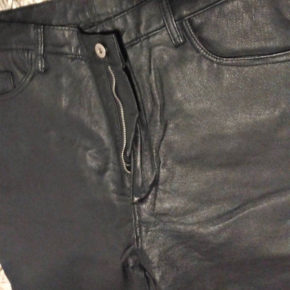 Vintage Genuine Black Leather Boot Leg Pants, Fully Lined Size 10 - Picture 1 of 9